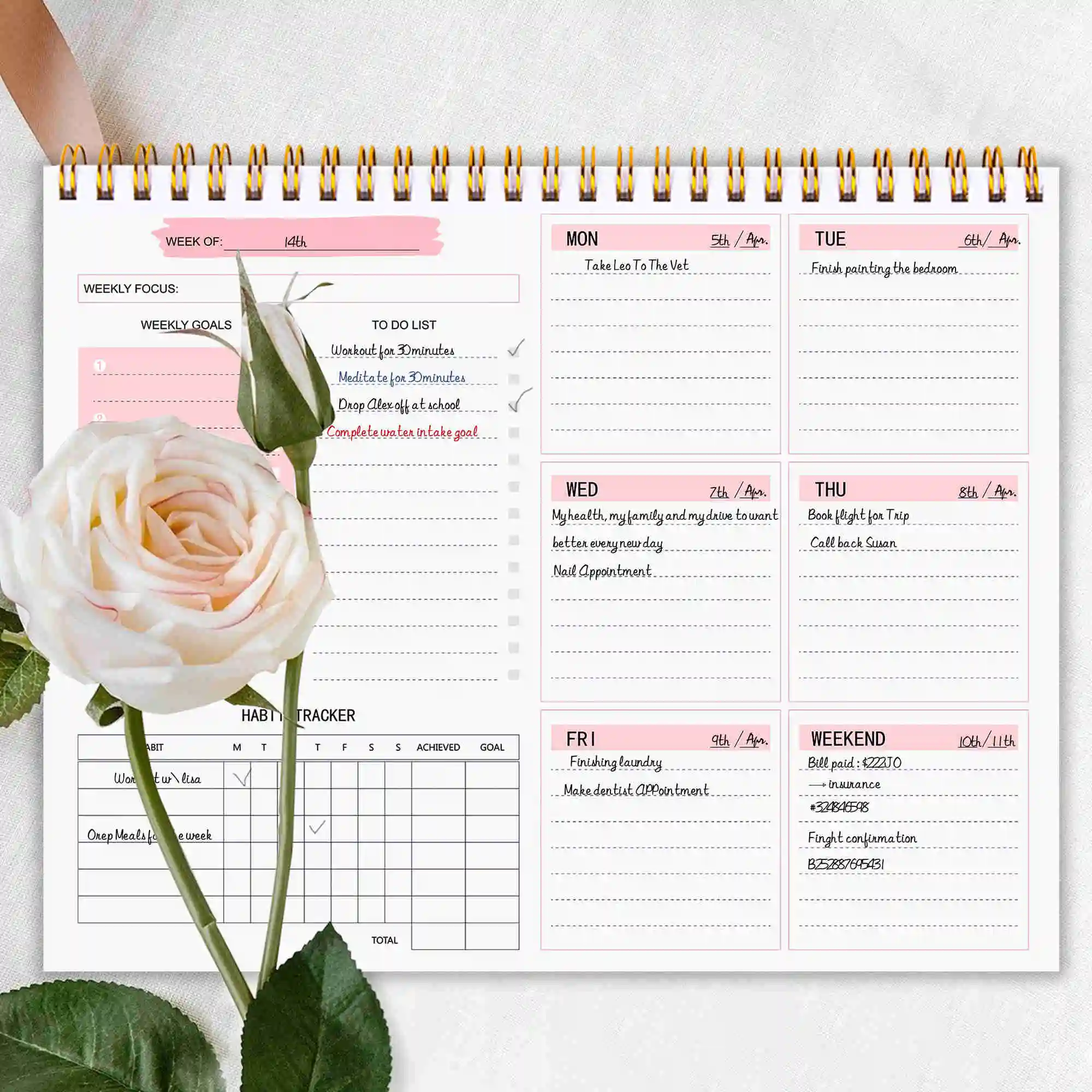 

Daily Weekly Non-dated Planner Agendas Desktop Notepad to-Do List Habit Tracker School Office Schedule Stationery