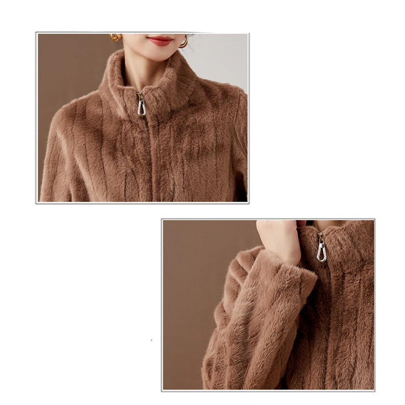 Winter Jacket Women 2022 New Korean Fashion High Grade Stand Collar Zipper Thick Warm Faux Fur Coat Office Lady Clothing Tops
