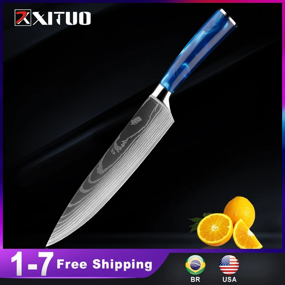 

XITUO 8 Inch Chef Knife Professional Laser Damascus Kitchen Cleaver Knife Stainless Steel Meat Slicing Utility Cooking Knives
