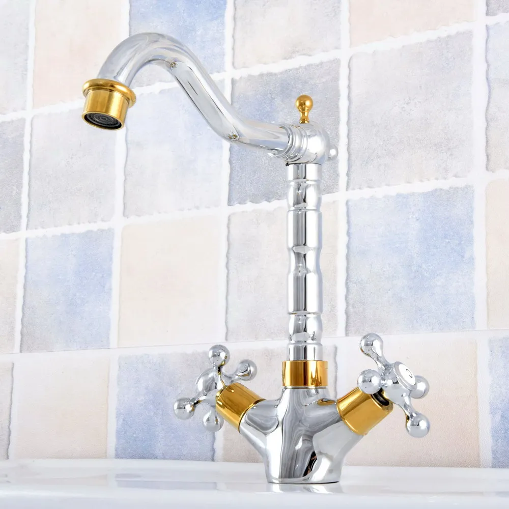 Полированный хромированный и золотистый латунный Смеситель для раковины в