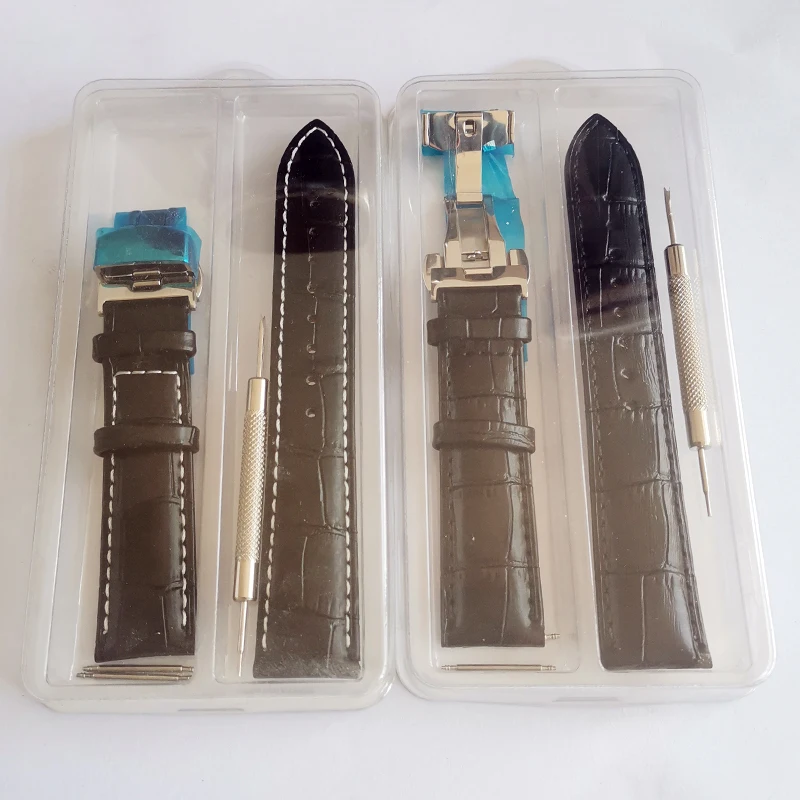 20mm Watch Strap Genuine Leather Watchband 22mm with Silver Butterfly Buckle Watches Accessories 18-24mm  ремешок для часов