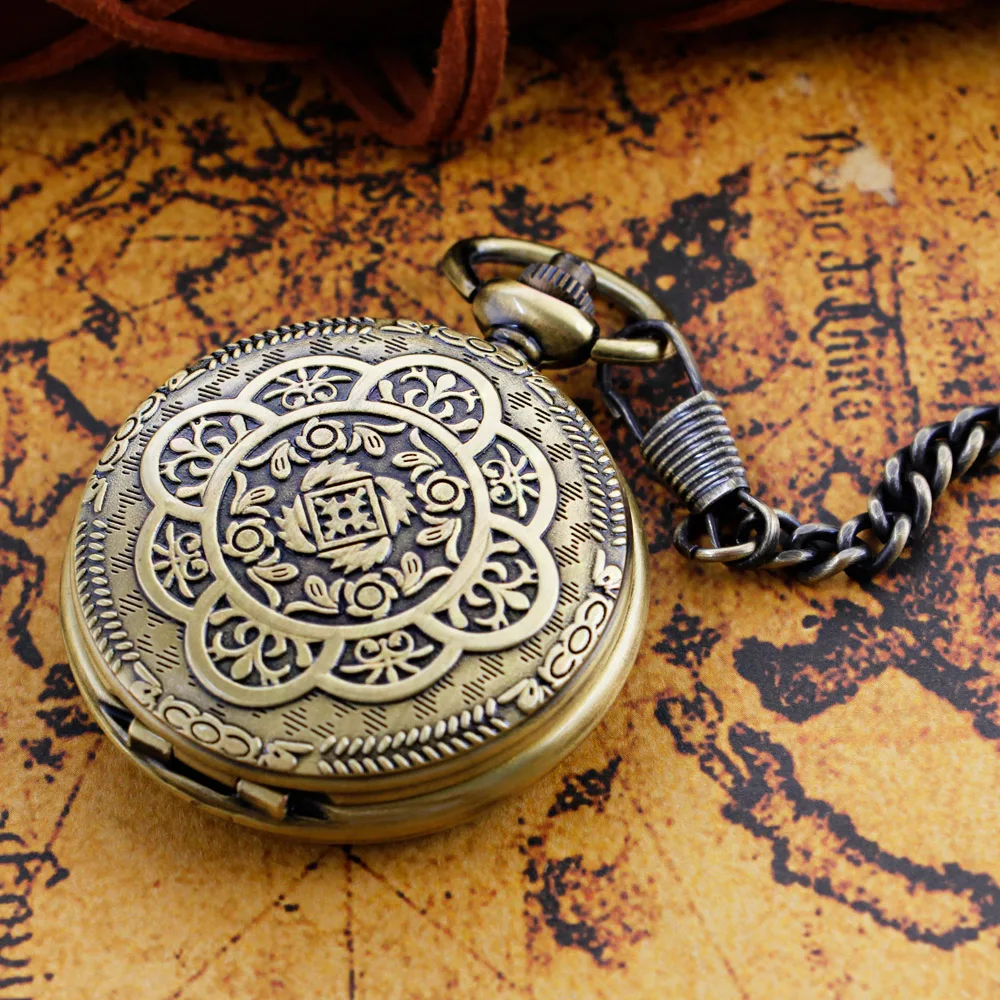 Antique Badges Exquisite Petal Relief Steampunk Mechanical Pocket Watch Retro Gentleman Analog Signal Clock Lady Jewelry Gifts