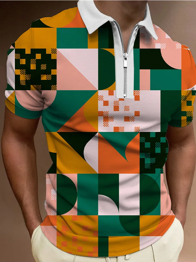 

Polo Shirts Men's Summer New Short Sleeves Lapel Geometric 3D Printing Men's Shirts Zip Shirts Pullovers Fashion Brand Men