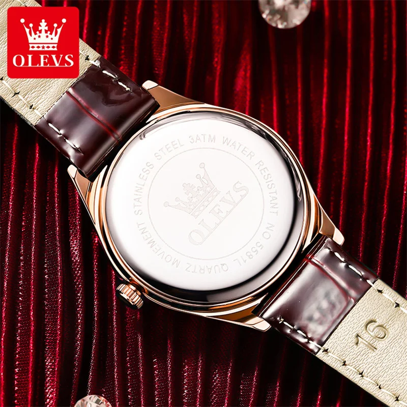 OLEVS Luxury Quartz Watch Girl's Elegant Fashion Red Dial Waterproof Ladies Leather Watches Women High Quality Zegarek Damski enlarge