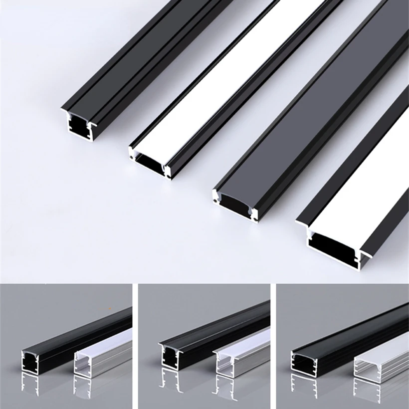 

0.5m U/W Style LED Aluminum Profile Black Silver Channel Holder PC Cover Bar Lamp For Cabinet Closet Decor Linear Strip Light