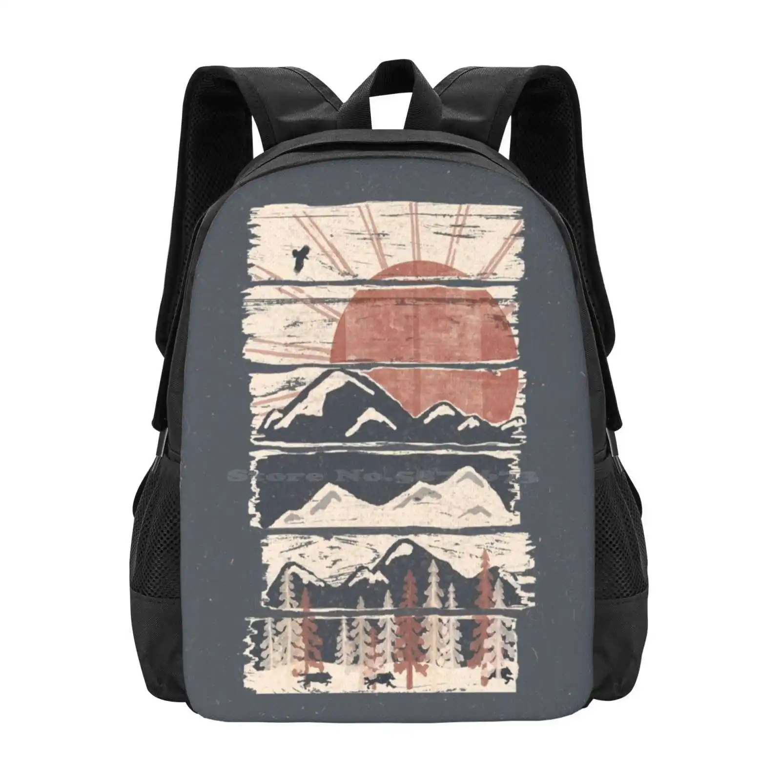 

Winter Pursuits... School Bags Travel Laptop Backpack Wilderness Wildlife Wolf Wolves Hawk Eagle Mountains Trees Forest Sunrise