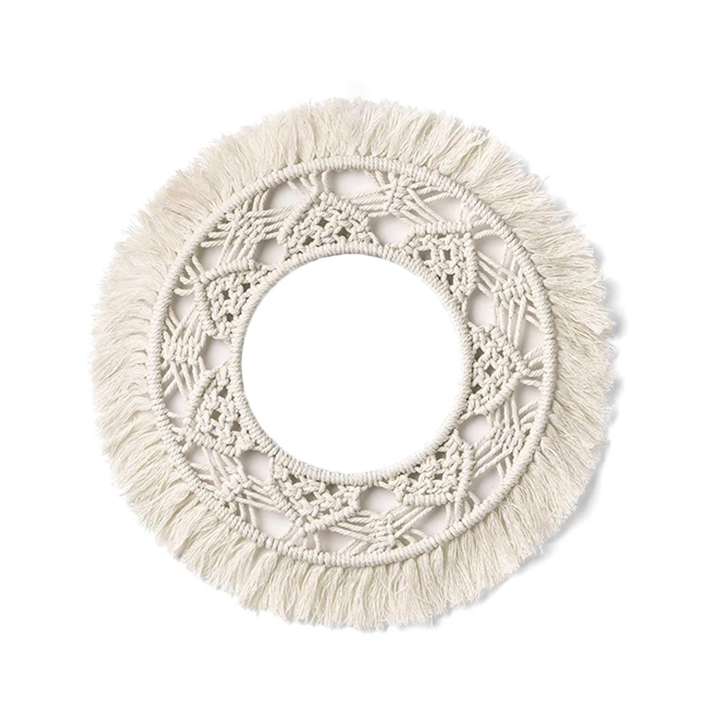 

Macrame Wall Mirror Boho Fringe Round Mirrors Art Home Room Decor For Apartment Living Room Bedroom Baby Christmas Decoration