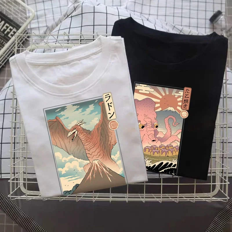 Винтажная Футболка Ukiyoe в стиле аниме веселая Женская и Мужская Летняя