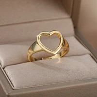 hollow big heart rings for women gold color stainless steel open adjustable engagement wedding ring female jewelry birthday gift
