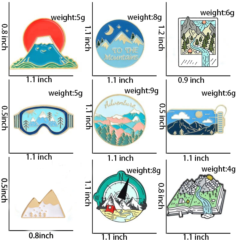 Броши с изображением гор вершины подарок для любителей на открытом воздухе