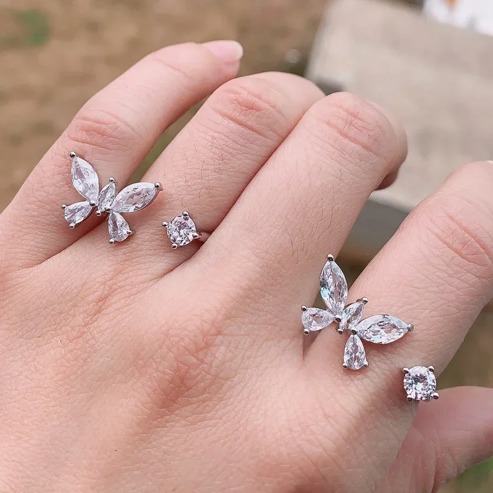 Изысканное серебро 925 пробы роскошное кольцо в форме бабочки открытое