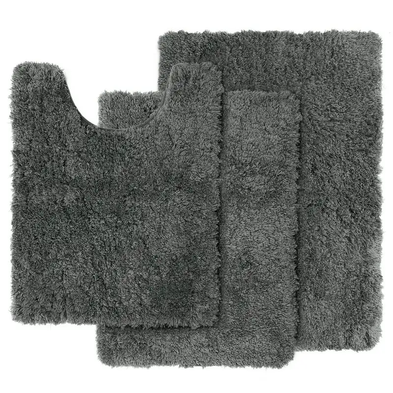 

Set of 3 Absorbent Bath Mat Non-Slip Backing Rubber Bathroom Rugs, 17x24, 20x32, 32x48 Gray