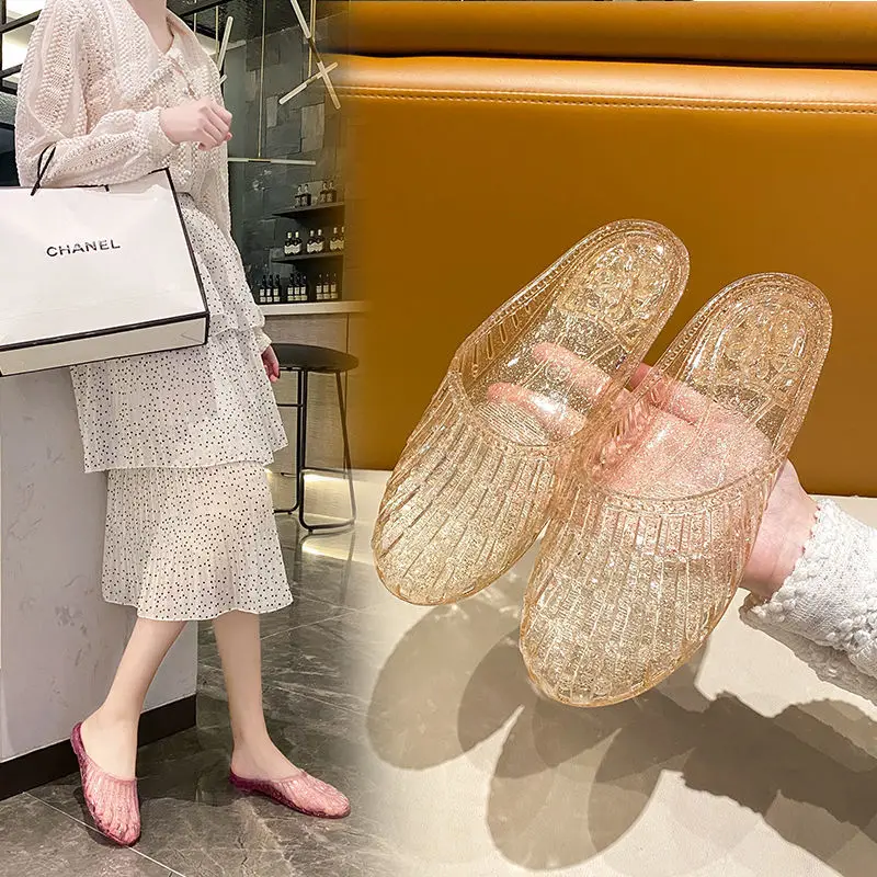 

Slipper Mules Women with Free Shipping Summer New 2023 Transparent Women's Shoes Slippers Sandals Fashion Clear Low Flat Elegant