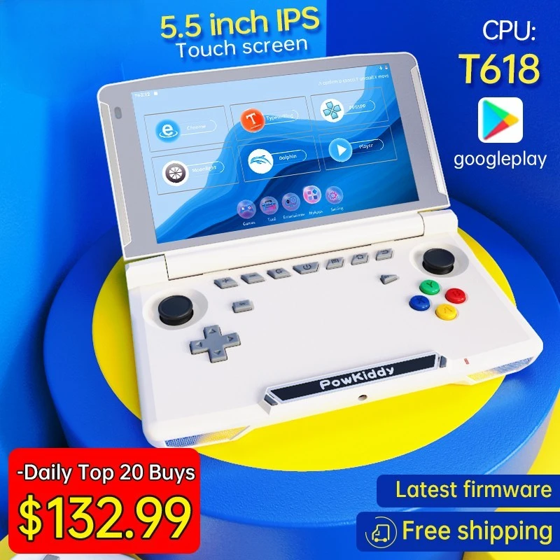 

Игровая консоль Powkiddy X18S, портативная игровая приставка с сенсорным IPS экраном 5,5 дюйма, операционной системой Android 11, чипом T618, ОЗУ 4 Гб, ПЗУ 64 ГБ