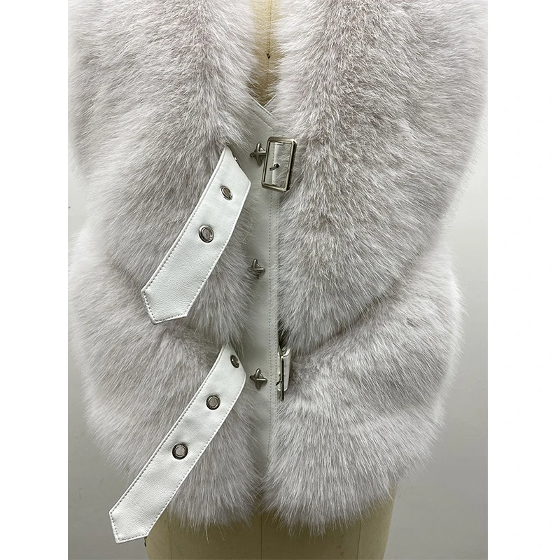 Fur Vest Wasitcoat Women 2023 Spring Autumn Imitation Fox Fur Vest Leather Patchwork Fashion Slim Sleeveless Faux Fur Coat