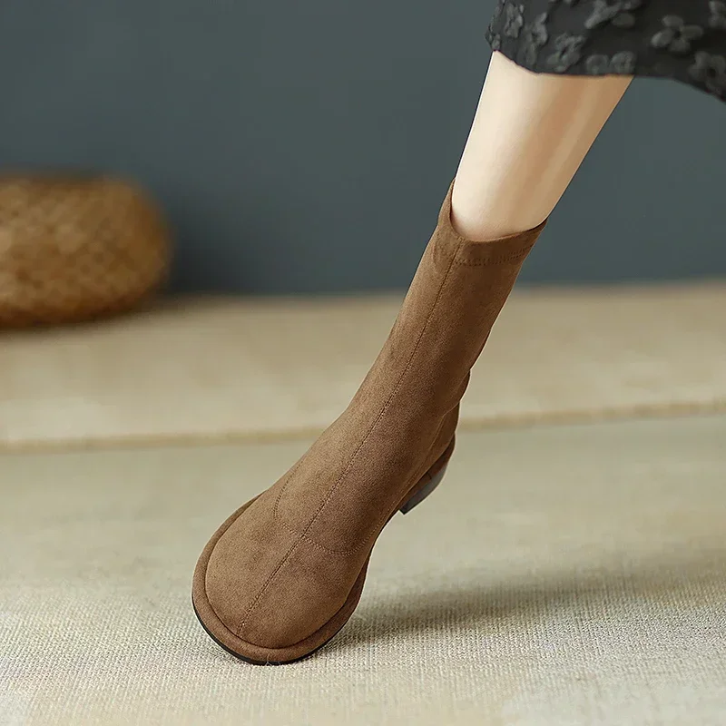 Осенние винтажные женские эластичные ботинки на плоской подошве модные