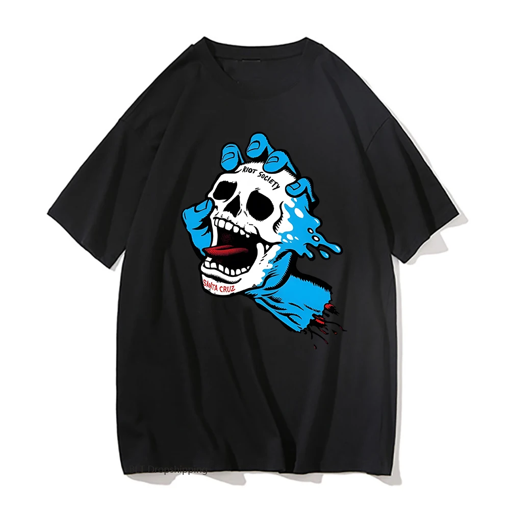 

Santa Cruz Shaka Blue Hand Graphic T Shirt Men's Summer Black Short Sleeves O-Neck Tee-Shirts Tops Tee Unisex Kpop