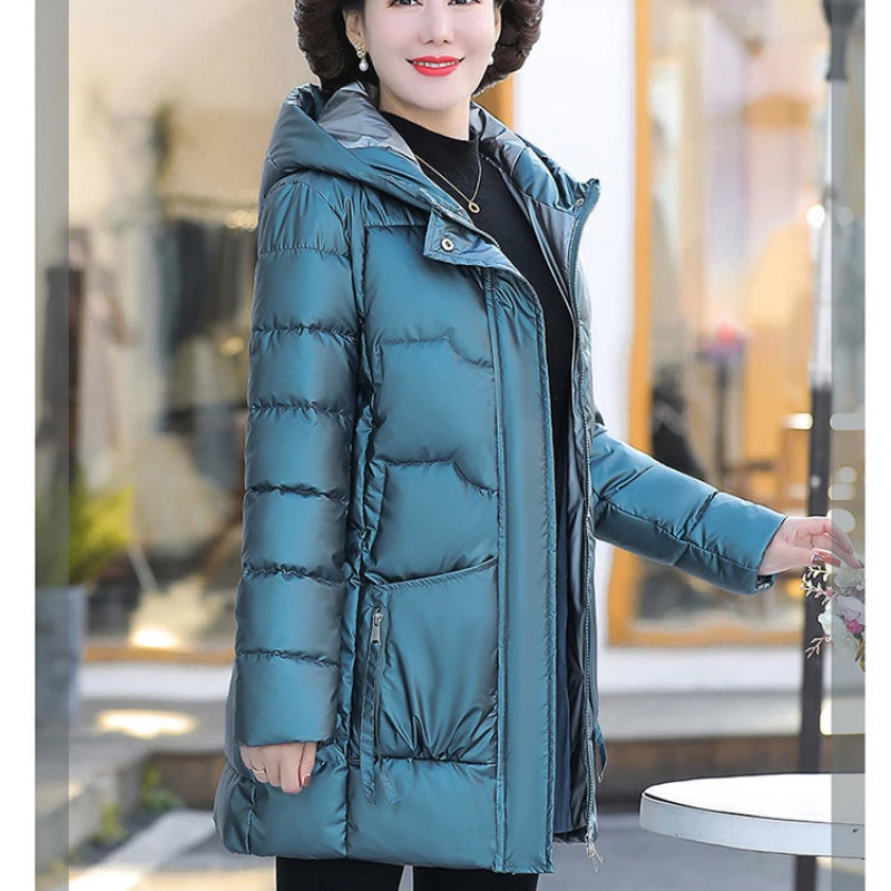 Winter Women Cold Coat Hooded Shiny Padded Jacket Super Hot Parkas Plus Size Jacket Big Pocket Top Cheap Wholesale Korean Style