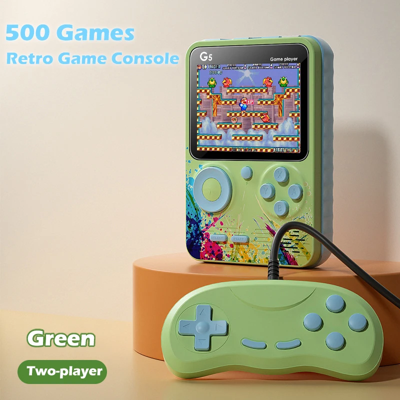 

Video Game Consoles 500 Retro Games in 1 AV Out Two Player Gamepads Rechargeable Battery Portable Game Players for Kids Gift
