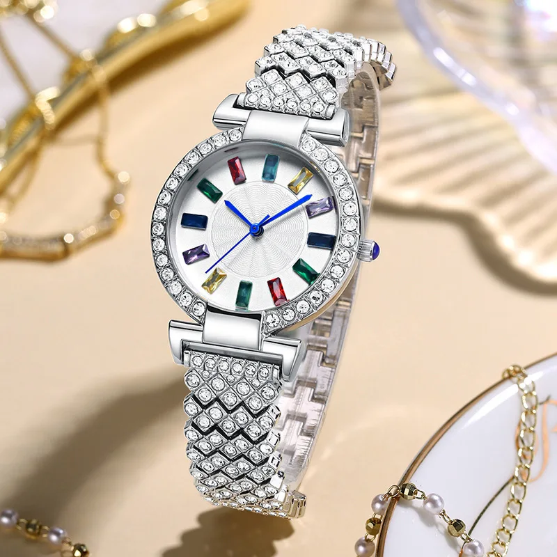 2023 Quartz Full Diamond Colorful Luxury Fashion Women's Advanced Versatile Waterproof Watch