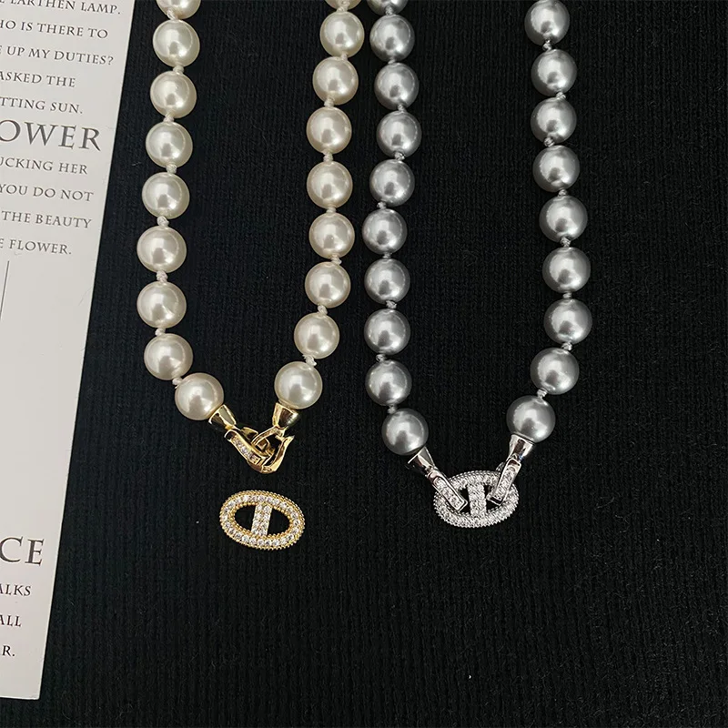 New Shijia Circle Silver Gray Pearl Sweater Chain Women's High-Grade Long Fashion All-Match Light Luxury Temperament