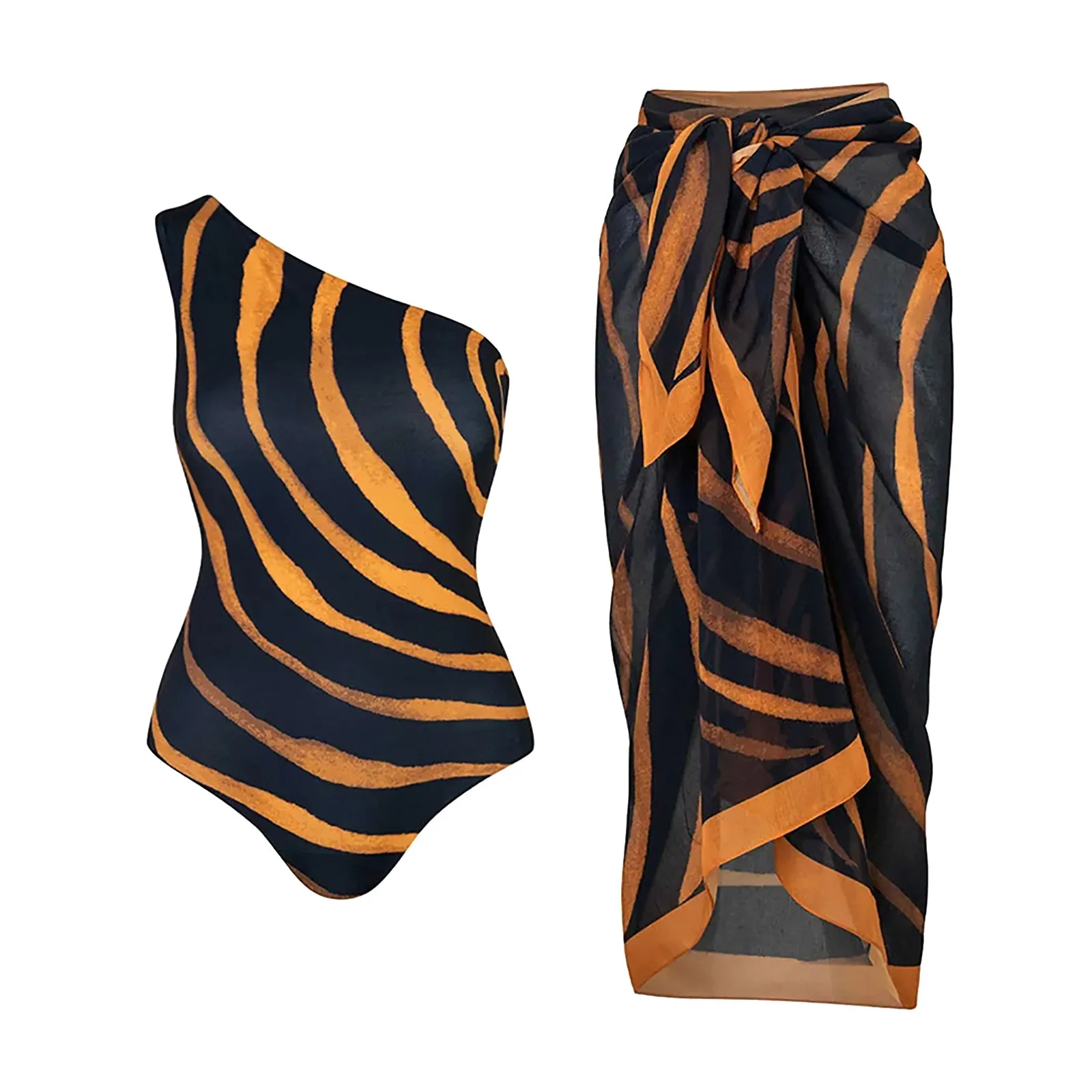 

Женский купальник в полоску, с высокой талией и разрезом