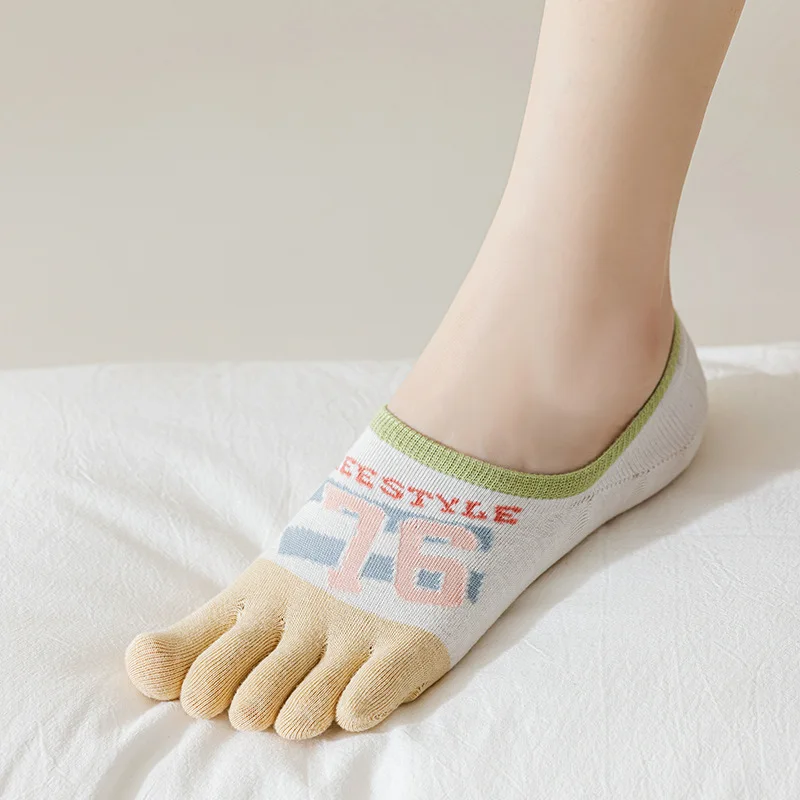5 Finger Invisible Socks Female Women Summer Thin  Cotton Socks Cartoon Cute Socks Silicone Anti Slip Yoga Socks Split Toe Socks