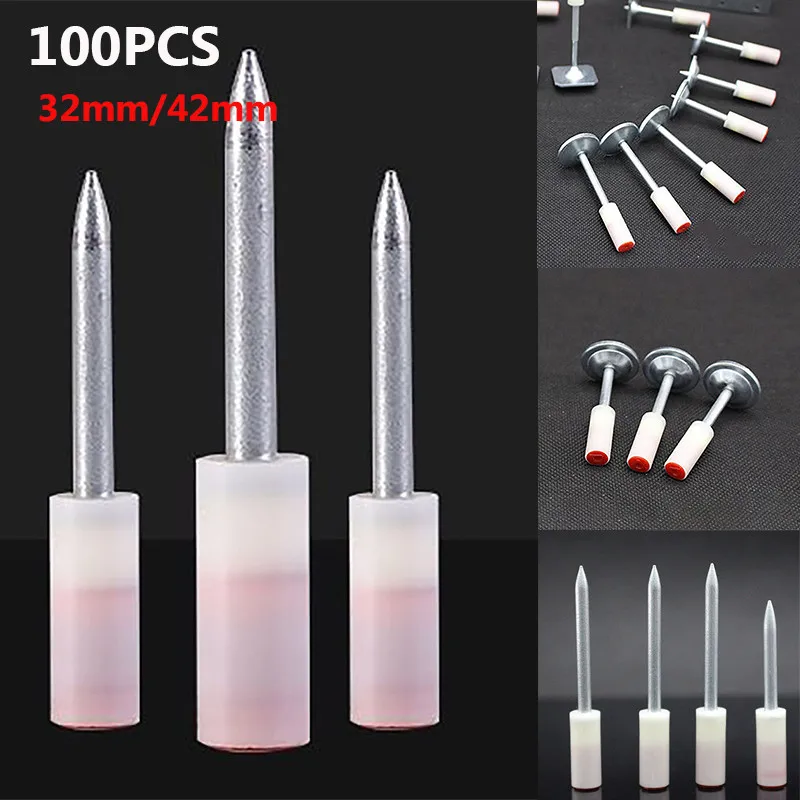 

100Pcs Round Steel Nail Gun 32mm/42mm Ceiling Artifact Special Silencer Integrated Nail Gun Fire Wooden Keel Nail Power Tools