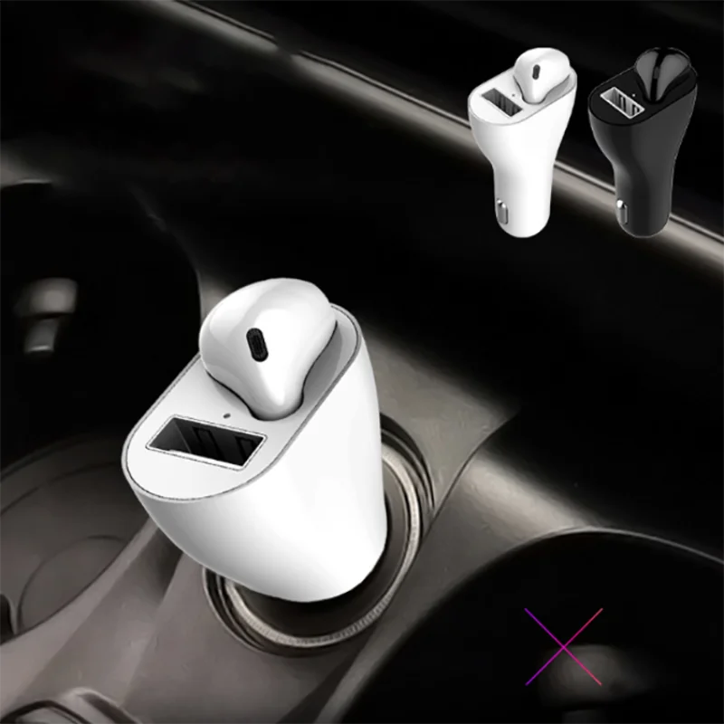 

2 in1 Car Free Hands Bluetooth Earphone with USB Fast Charger Adapter Microphone Wireless Bluetooth Headset Car Earbuds2.4A