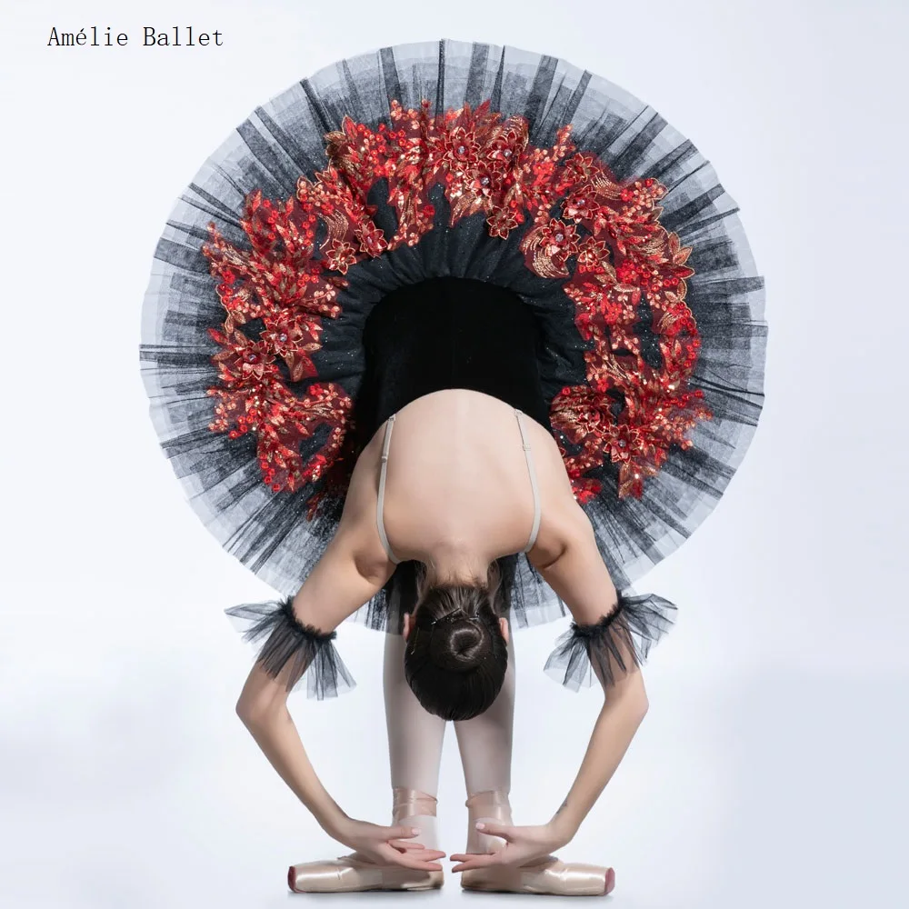 BLL086 Черный эластичный бархатный лиф с многослойной плиссированной тюлевой