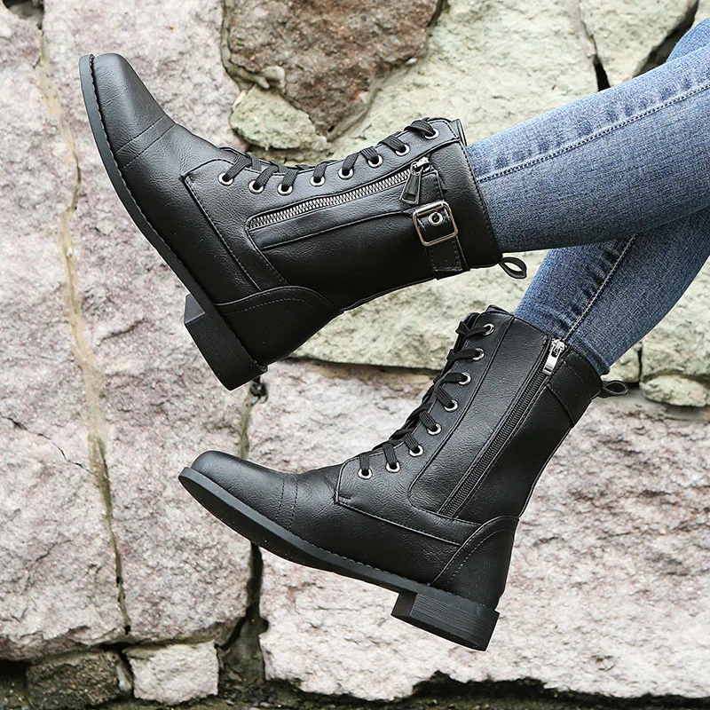 

【ENMAYER】 международная торговля Большие размеры боковая молния женские 2023 осень и зима новые ботинки Martin на низком каблуке в стиле ретро для женщин