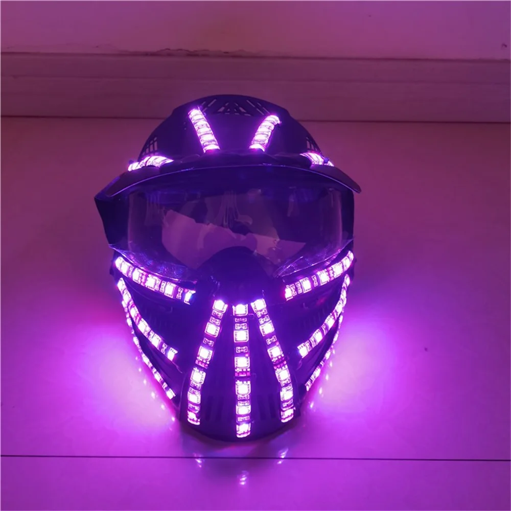 

New Design RGB Colorful Led Mask Glowing Change 7 Colors Remote Control Lighting Robot Helmet Stage Show Gloves Costumes Props