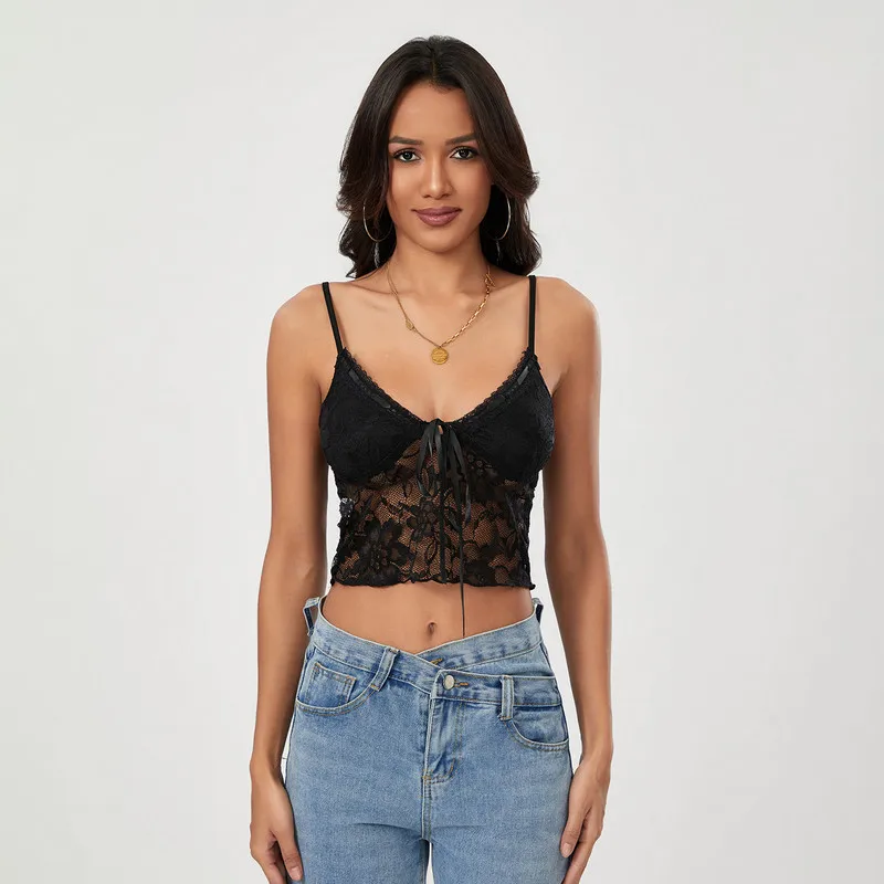 WPNAKS женские кружевные рандомные топы летняя одежда 2024 на завязках спереди