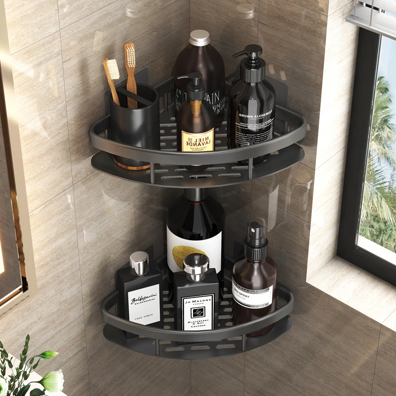 

Bathroom Corner Shelf without Drilling Rustproof Space Aluminum Shower Storage Rack Shampoo Holder Bathroom Accessories