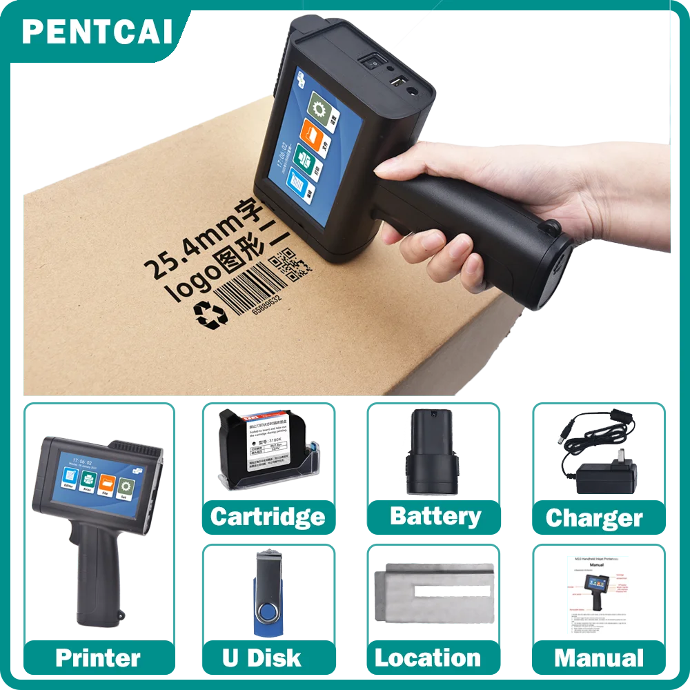 

M20 25.4mm Handheld Inkjet Printer Portable For Metal Plastic Barcode Logo Batch Number QR Code Thermal Expiry Date Hand Printer