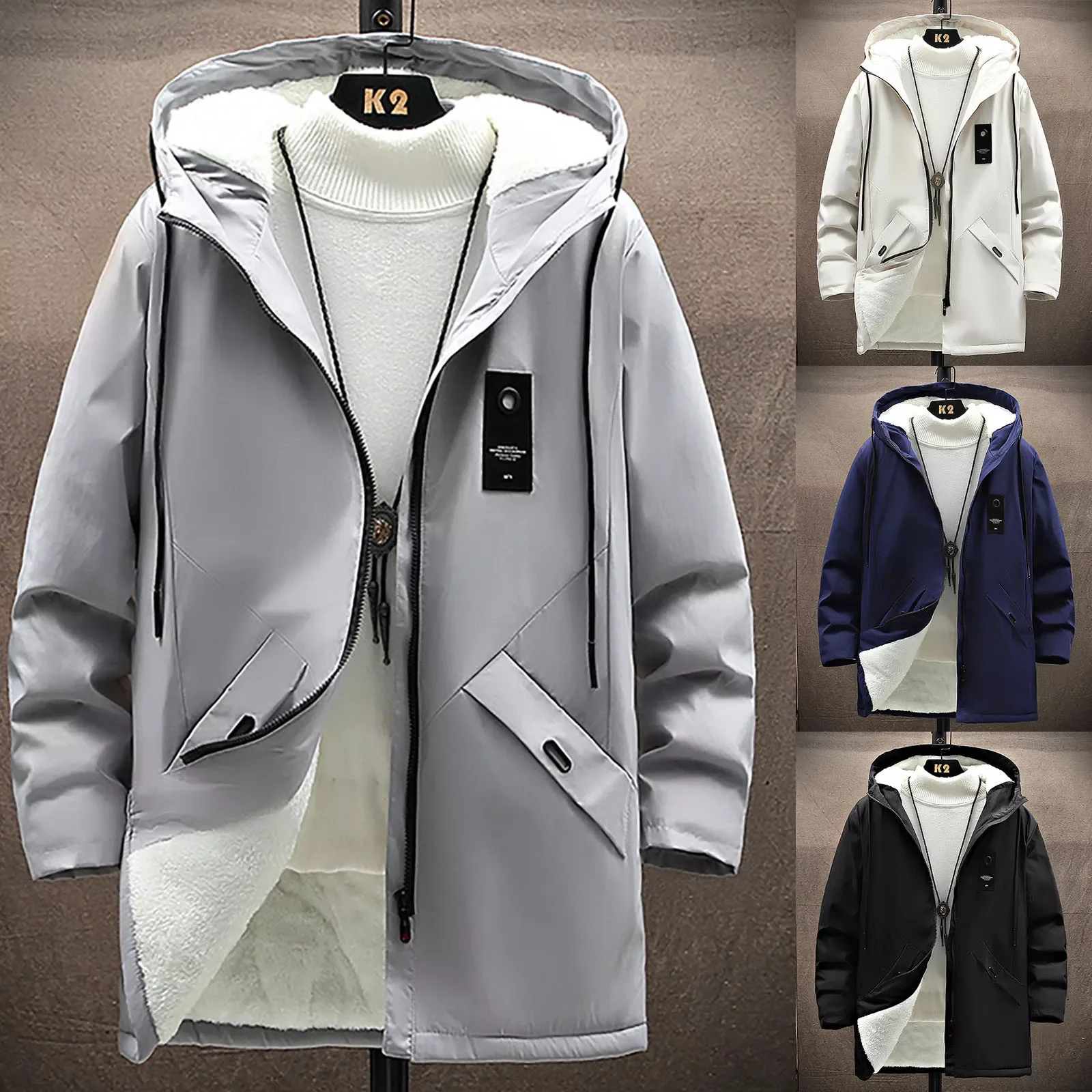 

Куртка мужская зимняя однотонная с капюшоном, на молнии, с длинным рукавом