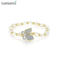 luoteemi fashion chic butterfly bracelet for women real shell pearl white purple cubic zircon fashion bracelets adjustable chain