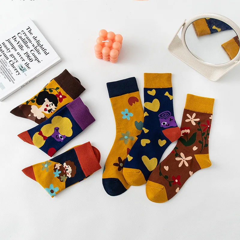 

High-quality cotton socks for men and women with long tube AB socks cartoon trend personality long tube men and women AB socks