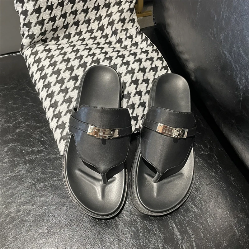 Fashion Women Genuine Leather Sandals Flip-flop Summer Shoes Woman Flats Heels Casual Sandals