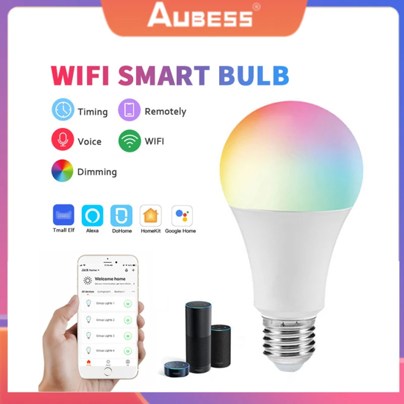 

High Quality WiFi Smart Light Bulb Mobile APP Voice Control Dimmable E27 LED RGB Lamp Bulb Timing Switch Smart Night Lights