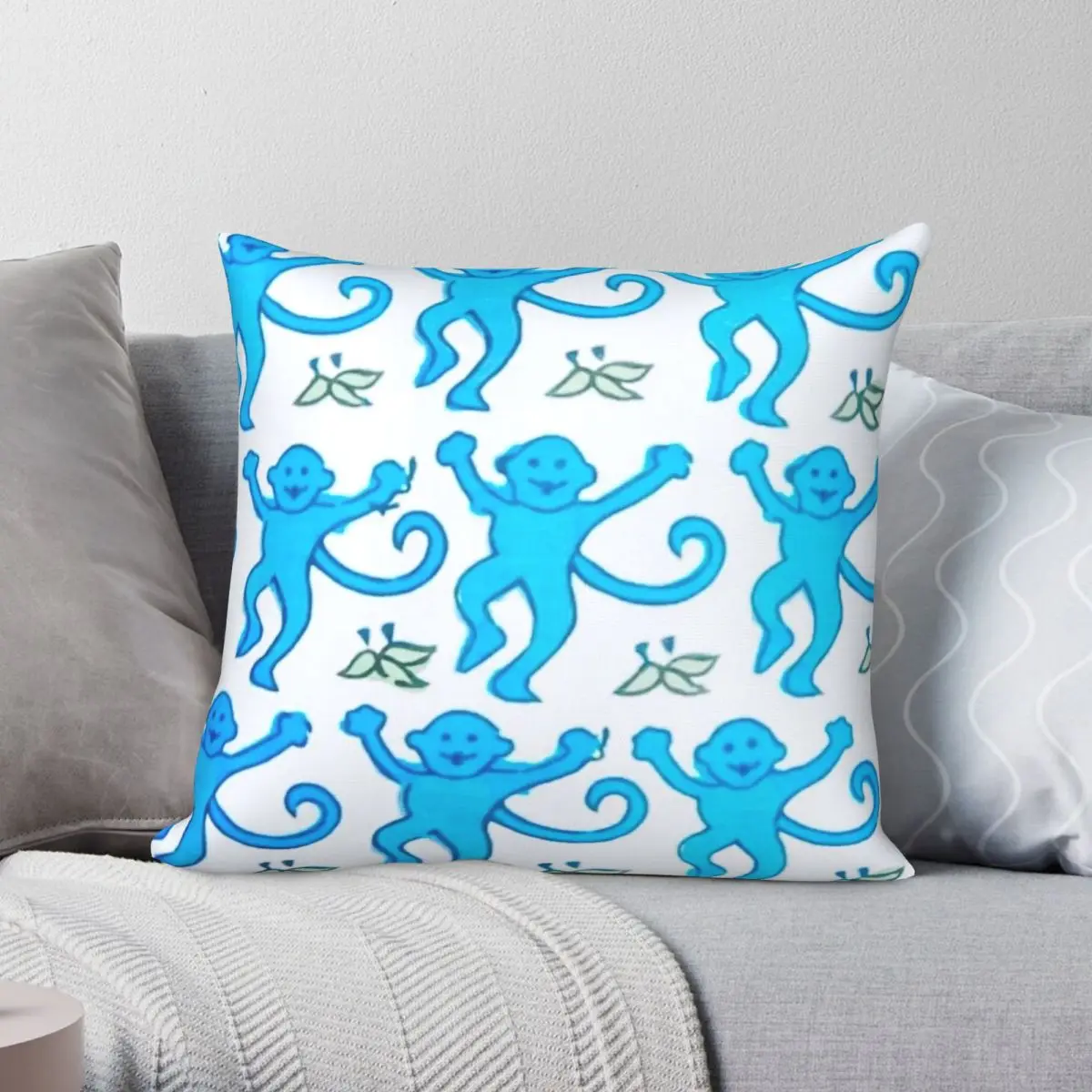 

BLUE PREPPY MONKEYS Square Pillowcase Polyester Linen Velvet Pattern Zip Decor Pillow Case Room Cushion Cover