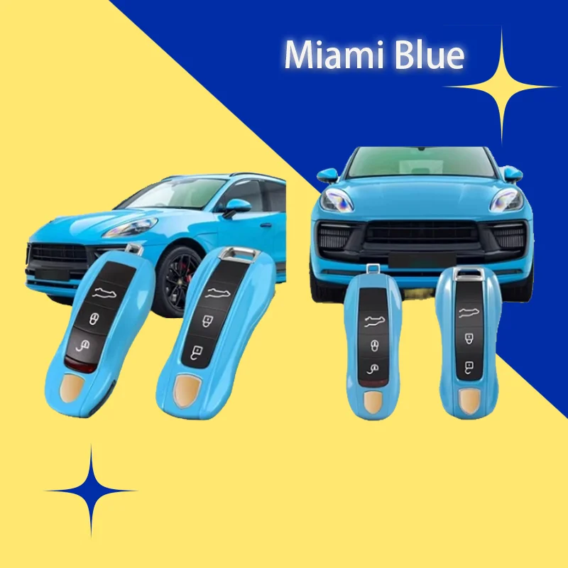 Фото Чехол для ключей Miami Blue для Porsche Cayenne, Panamera, Macan, 911, 718, чехол для дистанционного смарт-ключа с 3-4 кнопками, аксессуары для замены брелока. №2