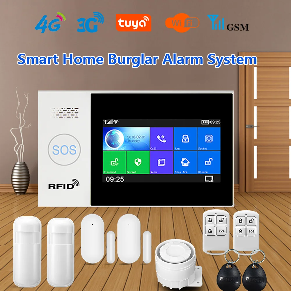 Tuya 4G Home Alarm Smart Home Wireless alarm system For Home Garage Touch Screen Alarms Mobile APP Remote Control Support Alexa