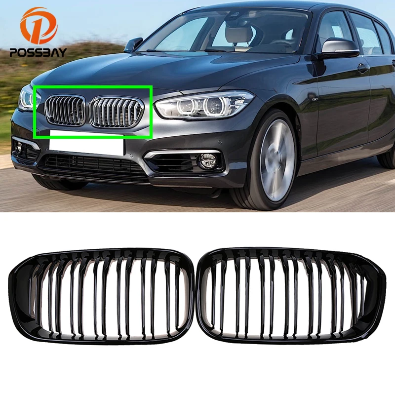 

Car Front Kidney Grille Grill Glossy Black Dual Slats for BMW 1-Series F20 5-door F21 3-door 2015 2016 2017 Facelift Accessories