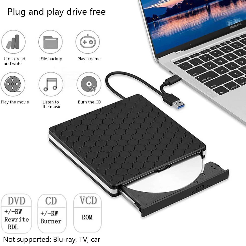 

Внешний USB-привод 3,0 для двух интерфейсов, внешний привод USB для съемки компакт-дисков и DVD-накопителей, внешний привод USB 24X/DVD 8X