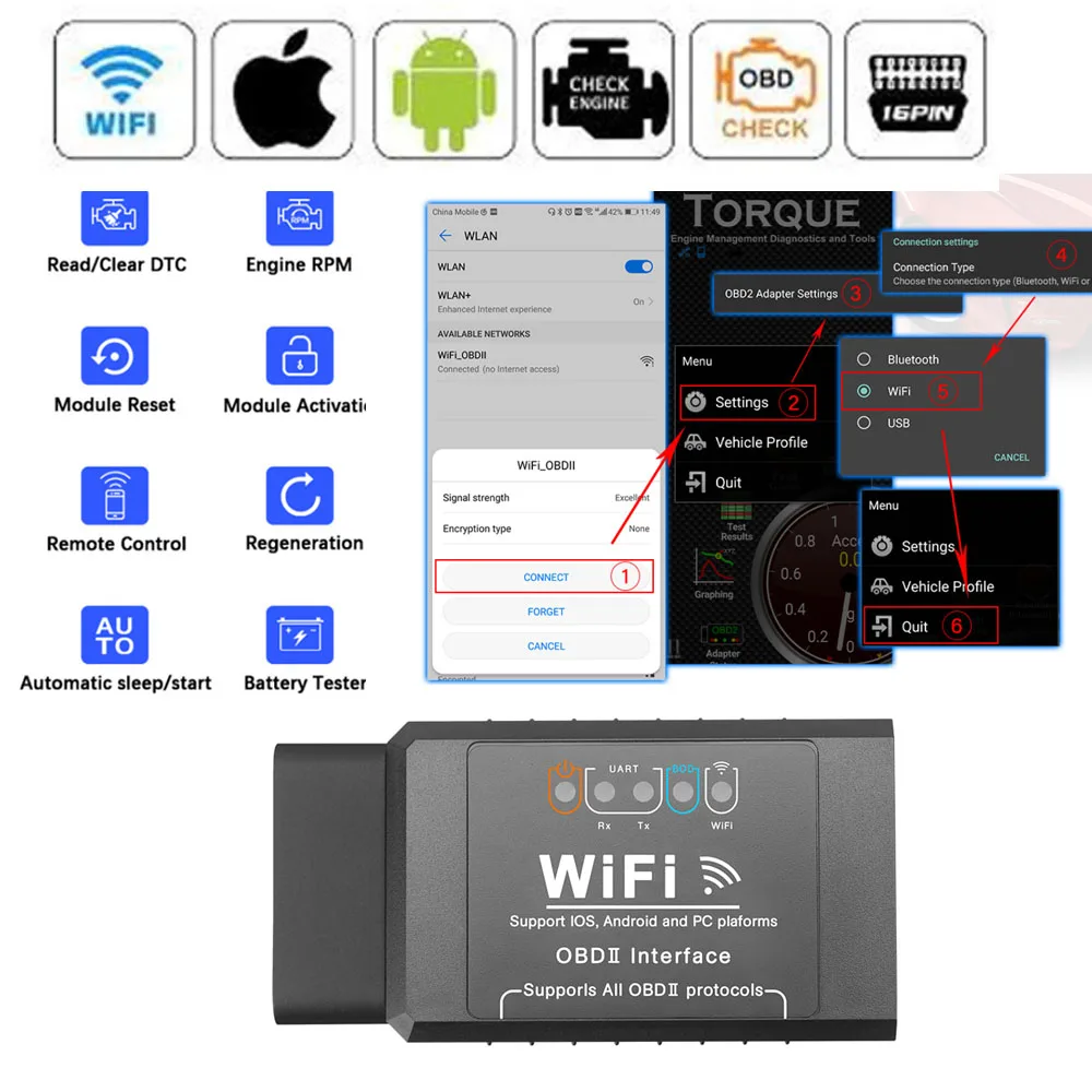 Wi-Fi-сканер ELM327 для BMW E90 E60 M2 M5 M3 M4 Z8 X5 X6 X3 E36 E46 E39 E52 F30 F10 |