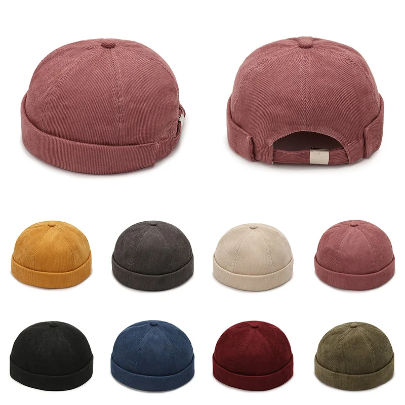 

Japanese Style Cotton Brimless Skullies Cap Vintage Men's Street Portable Docker Hats Multipurpose Beanie Hat Hip Hop Hats