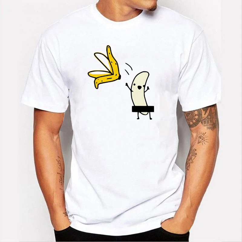 

Men's Banana Disrobe Funny Design Print T-shirt Summer Humor Joke Hipster T-Shirt White Casual T Shirts Outfits Streetwear