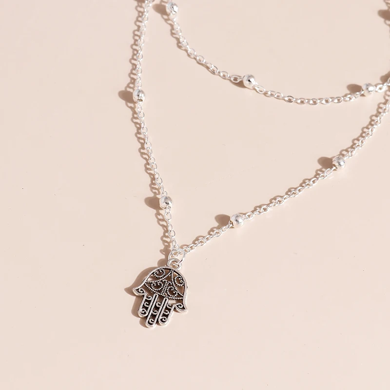 

Vintage Pendant hamsa Fatima Hand Necklace for Men Women Fashion Multilayer Clavicle Choker Necklace Party Jewelry Accessories