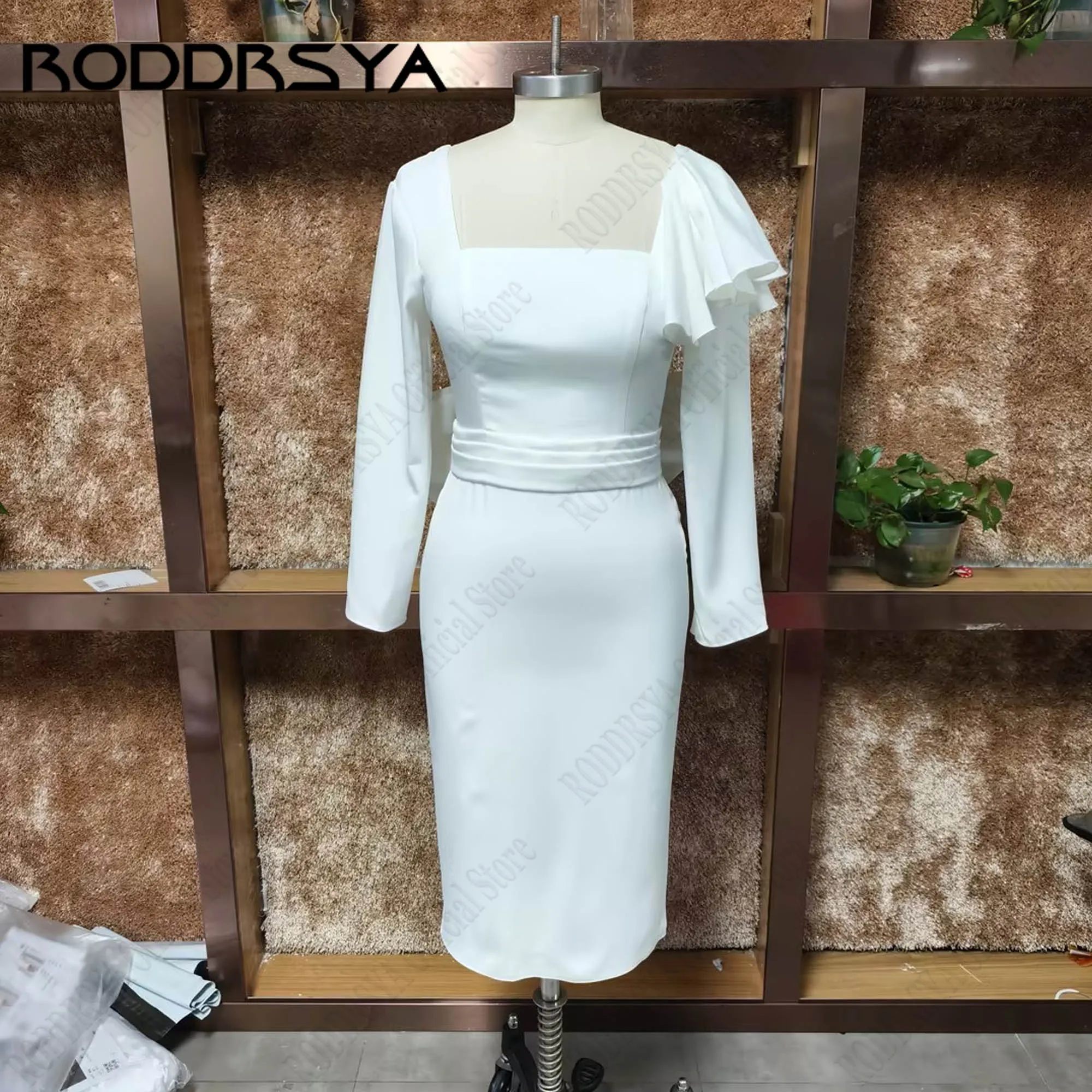 Фото RODDRSYA Белые свадебные платья в стиле суда с длинными рукавами и бантом, атласное свадебное платье русалки с квадратным вырезом, платья de novia по индивидуальному заказу №5